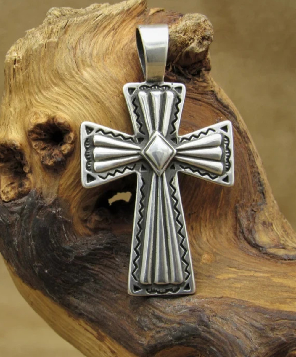 2' x 1 1/8" Detailed Sterling Silver Cross Pendant Signed 9 grams